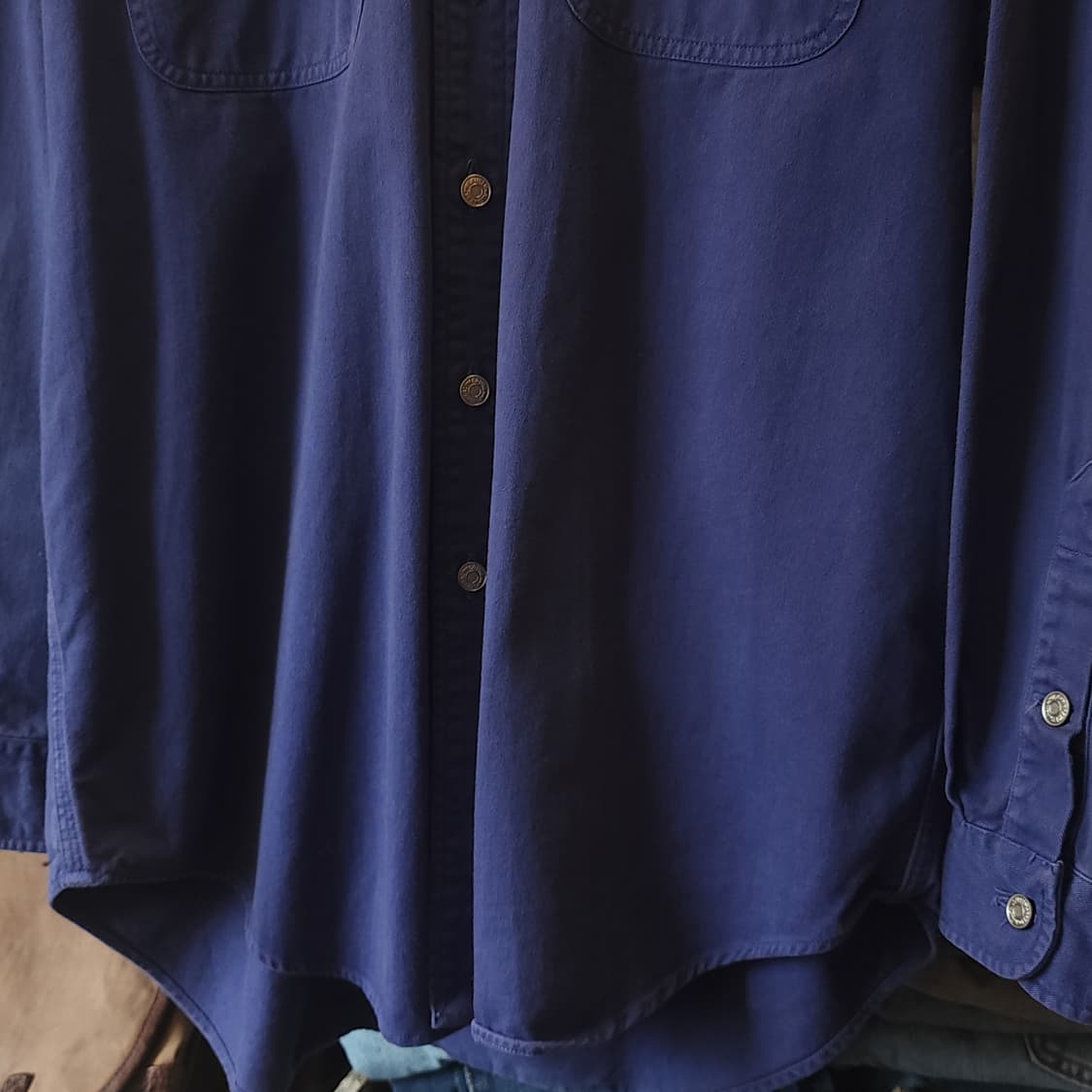 90s 폴로 헤비코튼 투포켓 워크셔츠 삼중 스티치 블루 M 상품이미지6