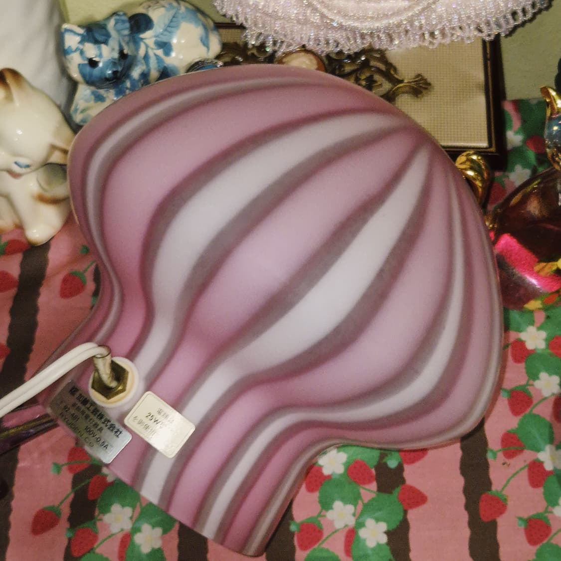 90s 핸드블로운 불투명 핑크 머쉬룸 탁상 램프 상품이미지10