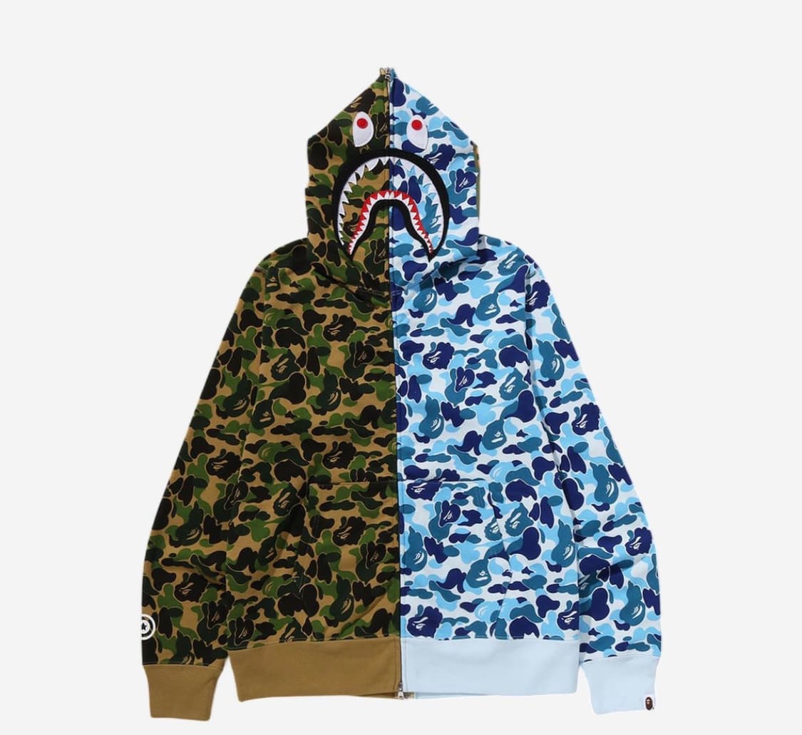 베이프 Bape 카모 세퍼레이트 샤크 후드집업 그린블루 상품이미지2