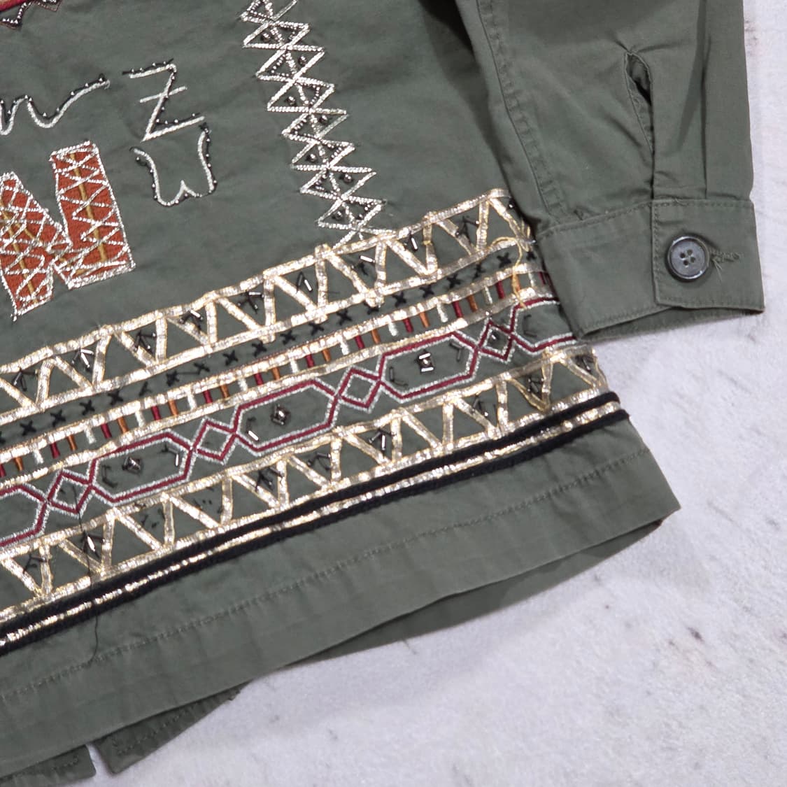 자라 우먼스 자수 큐빅 카키 자켓 상품이미지3