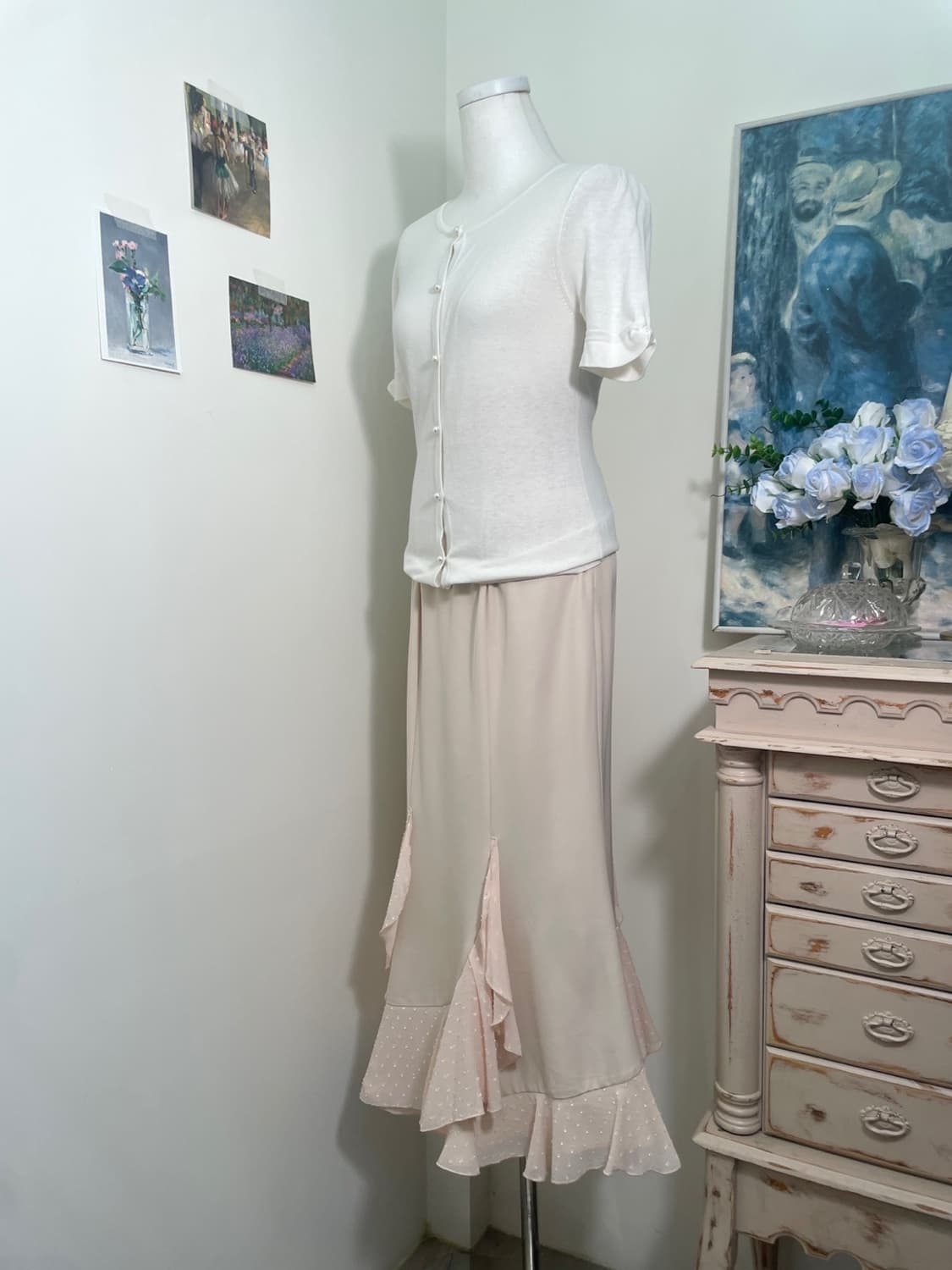 sheer pink dot ruffle princess long skir 상품이미지8