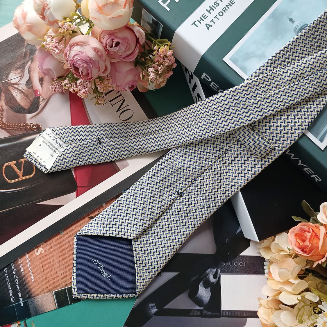 에스.티. 듀퐁 넥타이 옐로우 기하 패턴 8.8cm S~A+등급 G31 상품이미지5