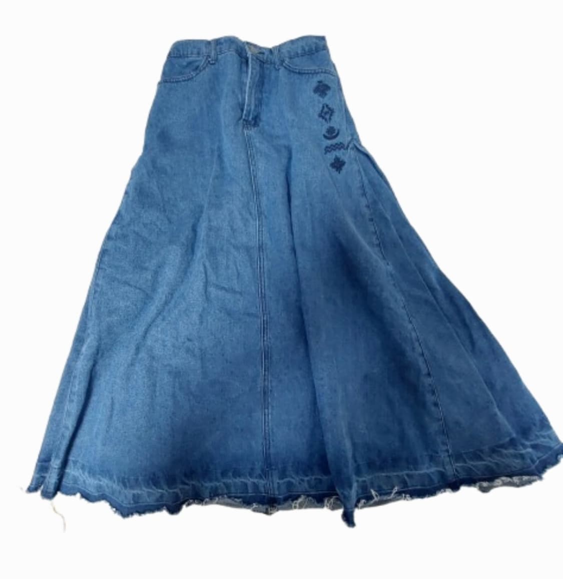 모리걸 히피 보헤미안 데님 자수 A라인  롱스커트 청치마 상품이미지1