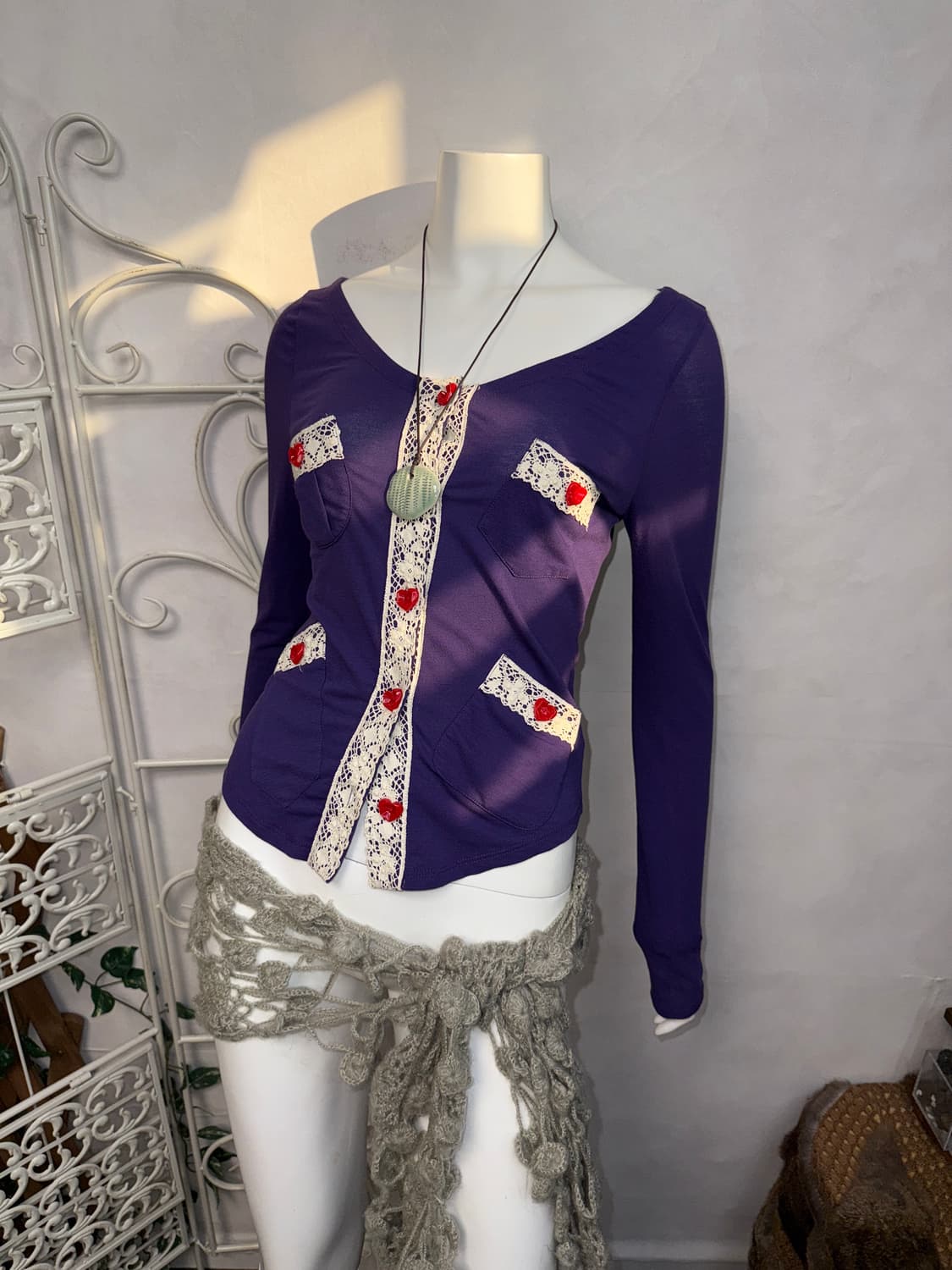 MOSCHINO purple heart button slim 가디건 상품이미지8