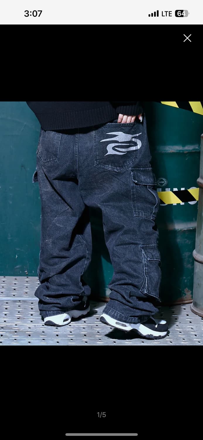 XF003 멀티 카고 포켓 워싱 데님 팬츠 (BLACK) 상품이미지3