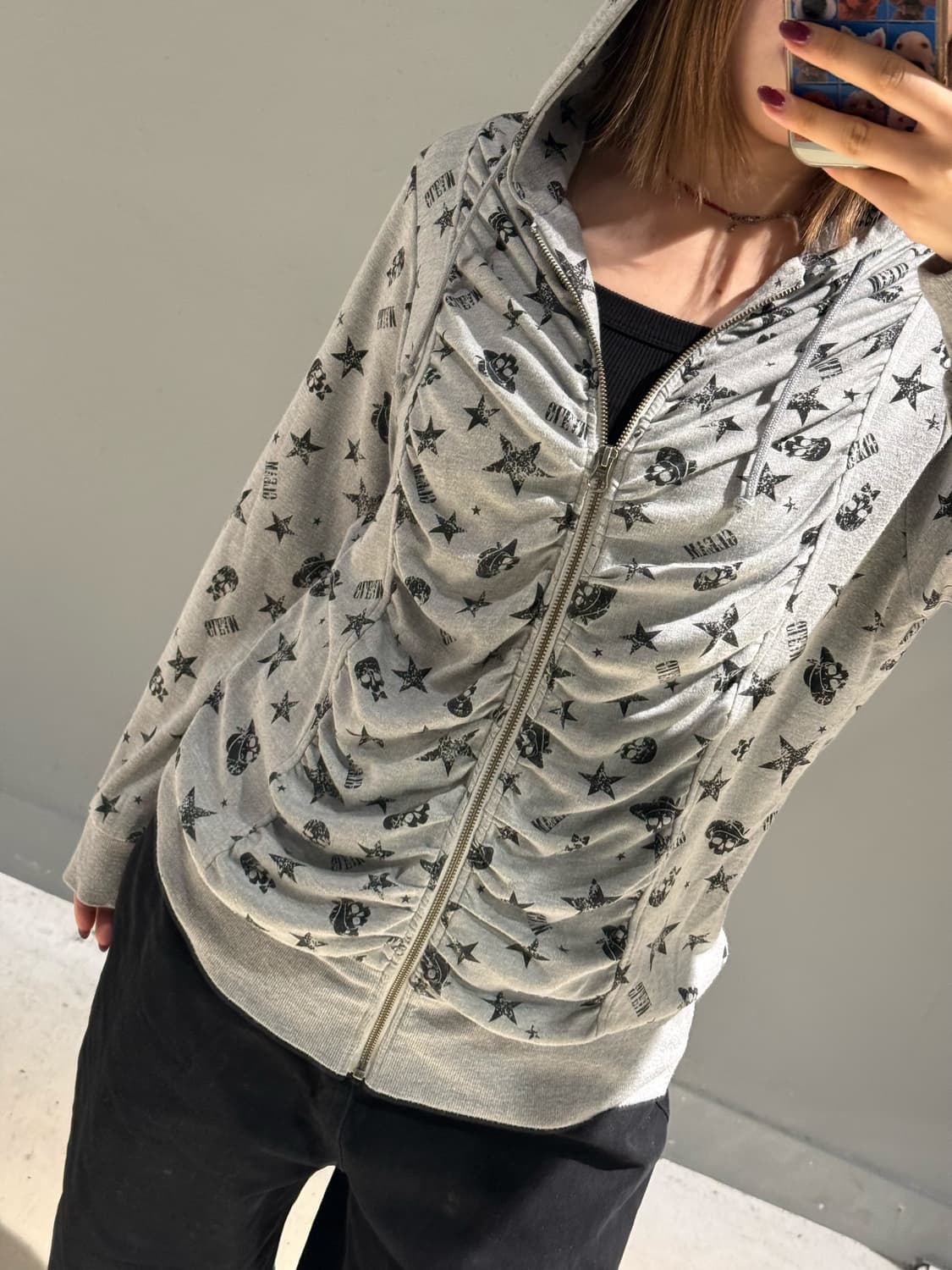 shirring detail skull hood zip-up 상품이미지3