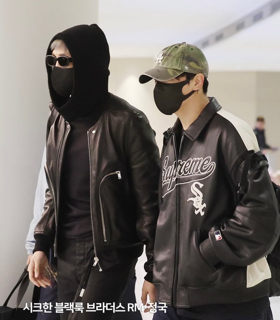 (정국 착용) 슈프림 x 시카고 화이트 삭스 레더 바시티 자켓 블랙 -  상품이미지1