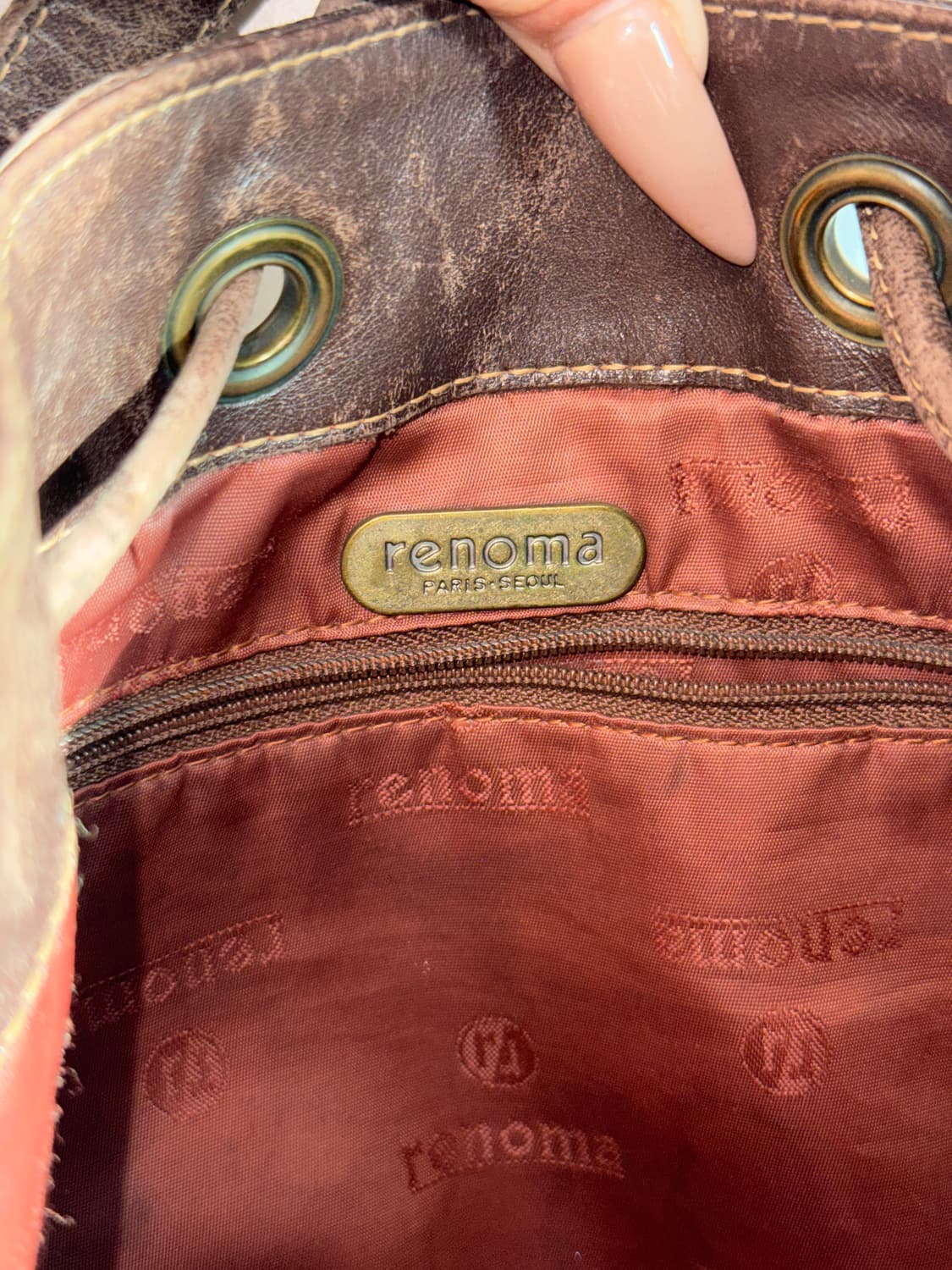 Renoma brown net drawstring cross bag 상품이미지9