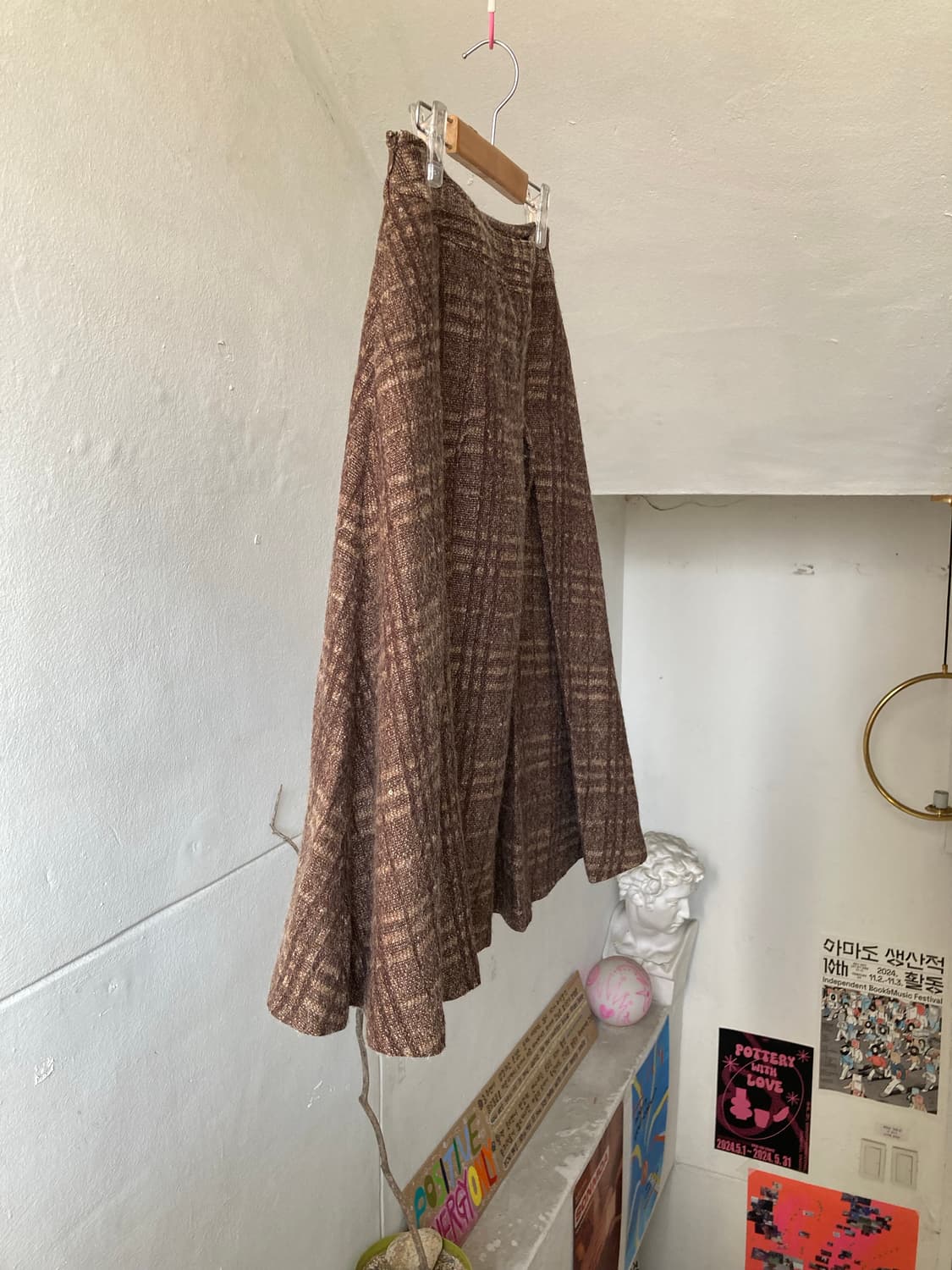 빈티지 에스닉 체크 플리츠 미디 스커트 상품이미지8