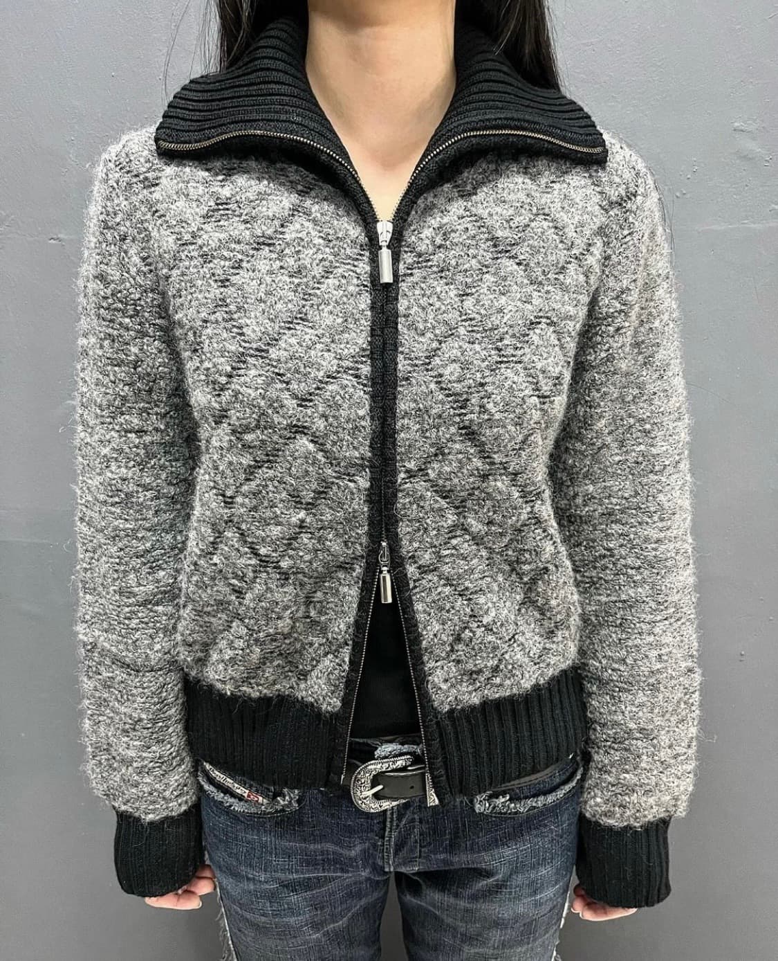 메리노 울 x 모헤어 x 폴리 하이넥 투웨이 집업 재킷 상품이미지1