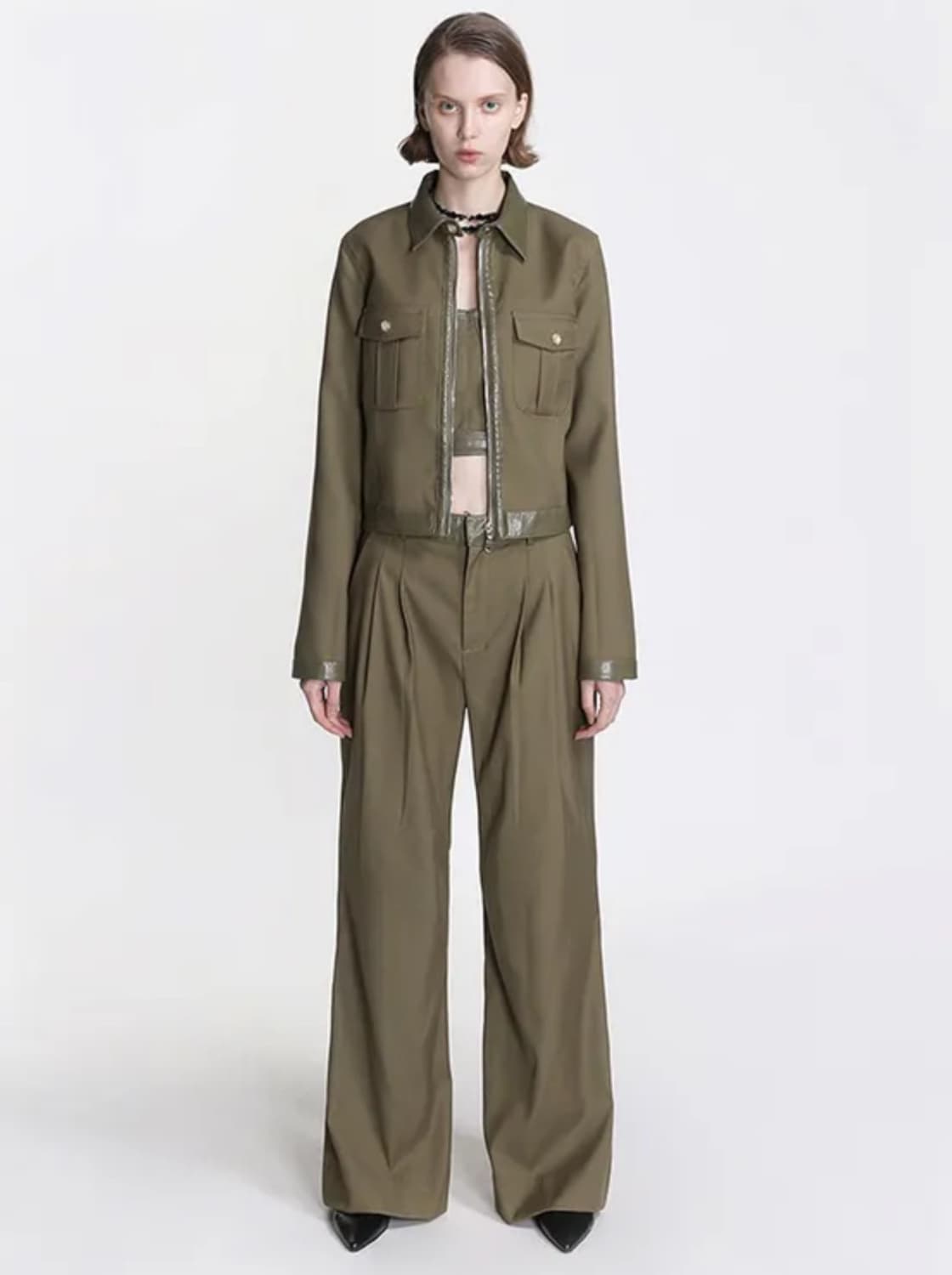 Bad Blood Leather-Trimmed Jacket - Olive 상품이미지4