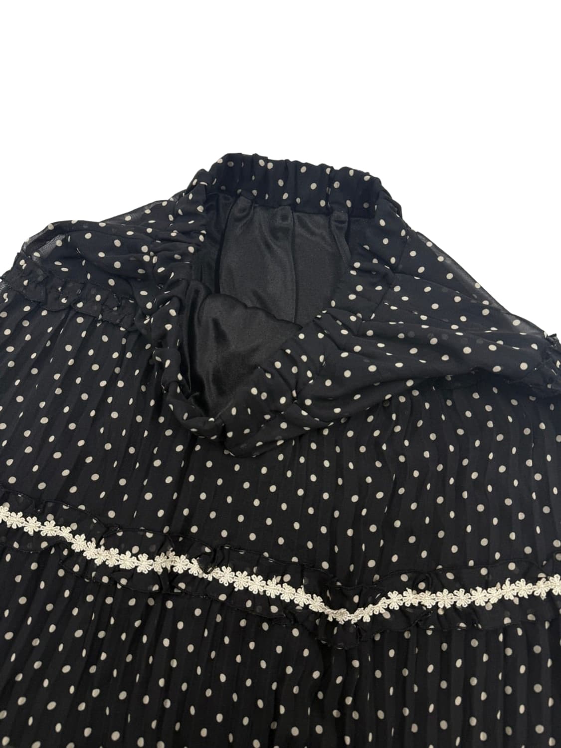 빈티지 AXES FEMME 블랙 도트 프릴 레이스 미디 스커트 상품이미지4