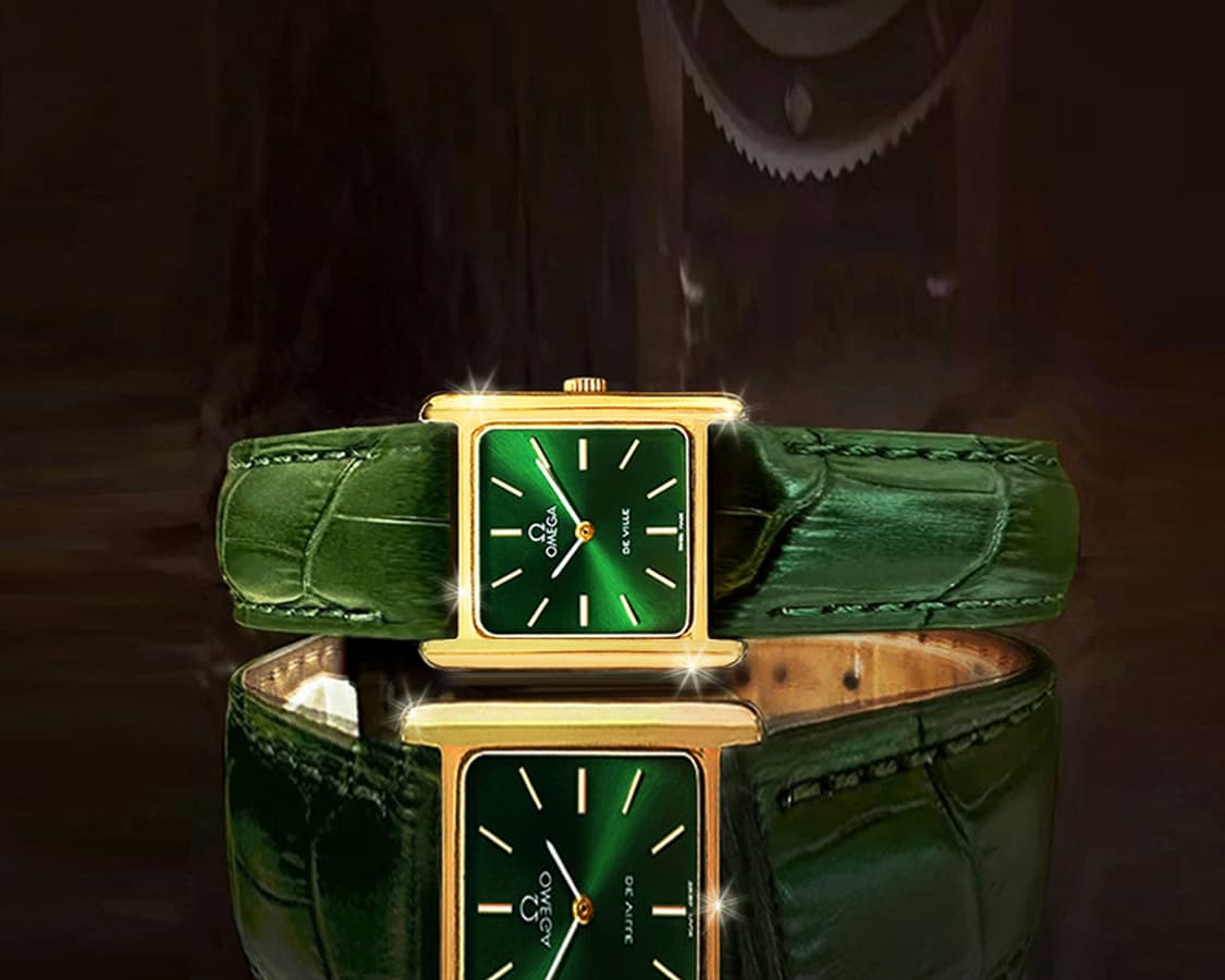 희귀 오메가 드빌 그린 선레이 18K GP 여성 가죽 수동 시계 상품이미지9