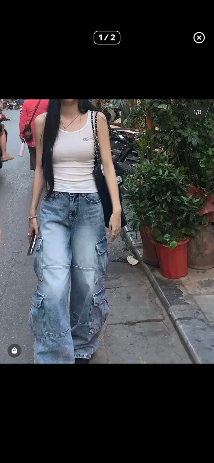 카키포인트 카고 와이드 데님 팬츠 바지 s 새상품 상품이미지1