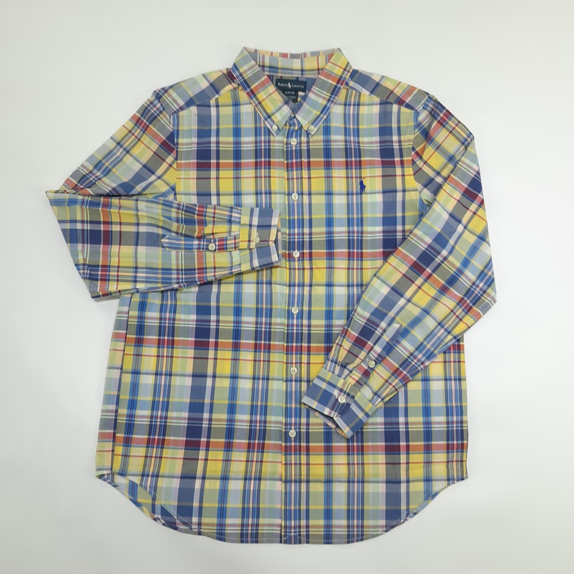 Co797W XL 폴로 랄프로렌 옐로우블루 매드라스 긴팔 셔츠 남방 상품이미지2