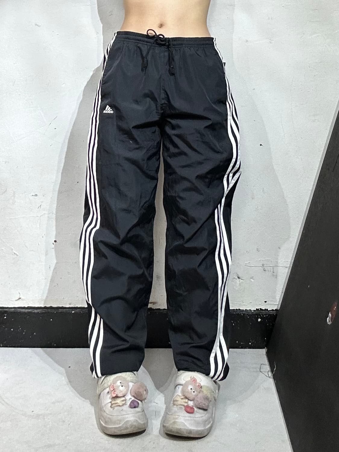 아디다스 블랙 와이드 화이트 삼선 스몰 로고 트랙 팬츠 추리닝 바지 M 상품이미지2