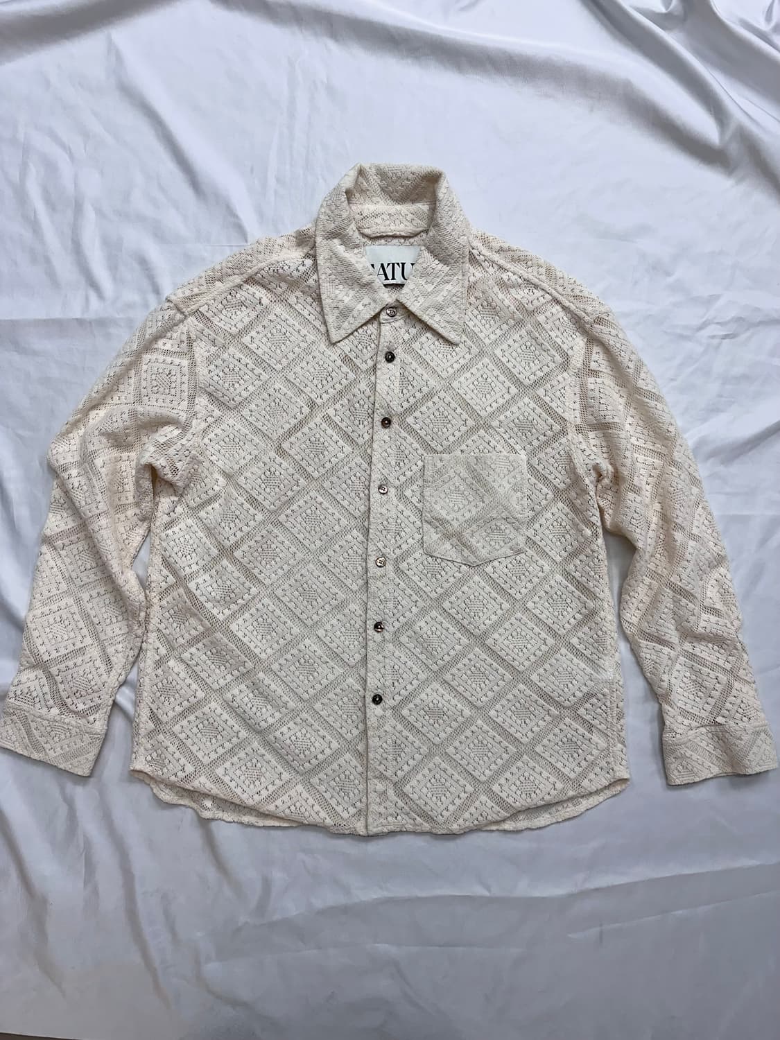 세터(SATUR)크로셰 아가일 코튼 메쉬 셔츠 상품이미지3