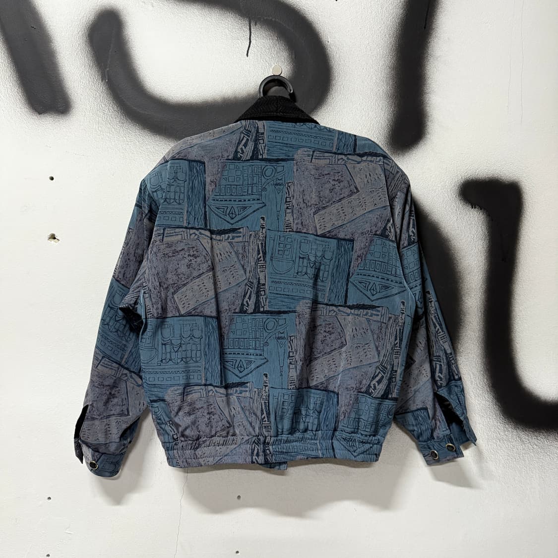 VTG 빈티지 에스닉 바로크 풀 패턴 퀼팅 더블 버튼 블루종 자켓 상품이미지2