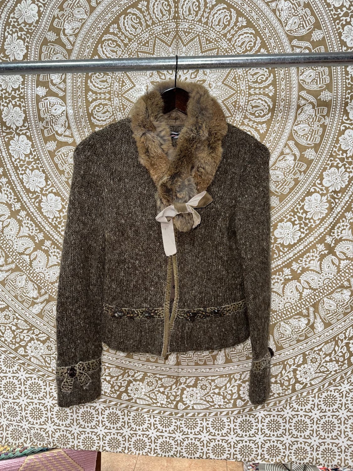 여성 빈티지 퍼 울 니트 가디건  상품이미지3