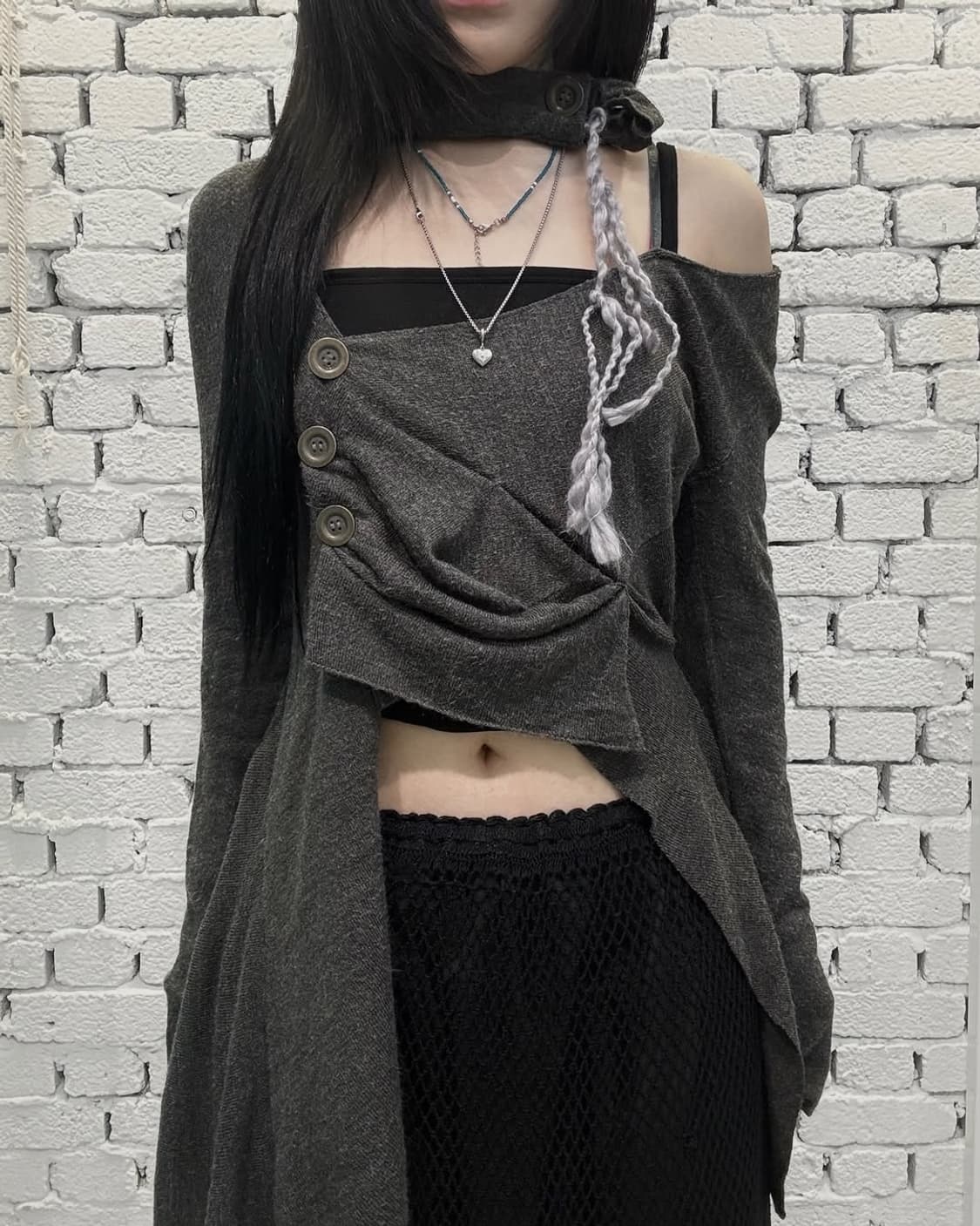 Asymmetric Draped Scarf Layered Knit Top 상품이미지6