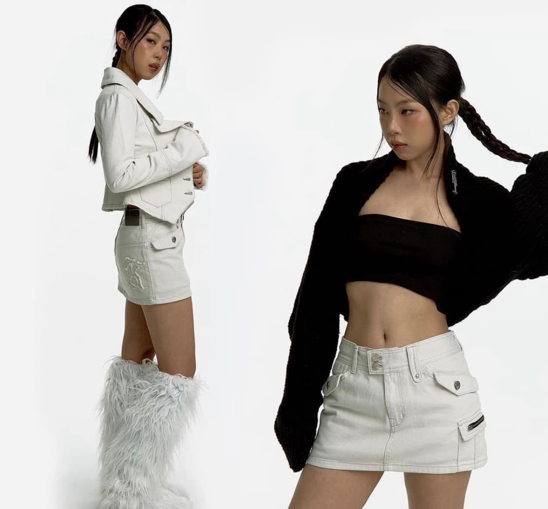 카시코 로우 라이즈 데님 스커트 화이트 상품이미지1