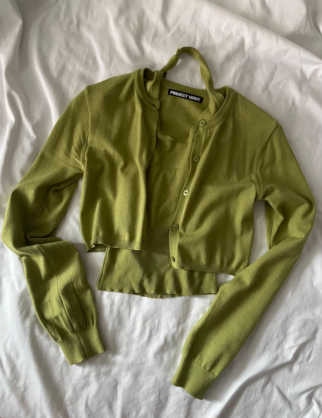 프로젝트웨이브 Duo Halter Cardigan Knit Set 올리브 상품이미지2