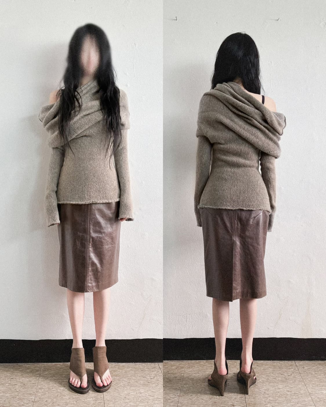 일라리아 니스트리 모헤어 하이넥 드레이프 후디 니트 상품이미지2