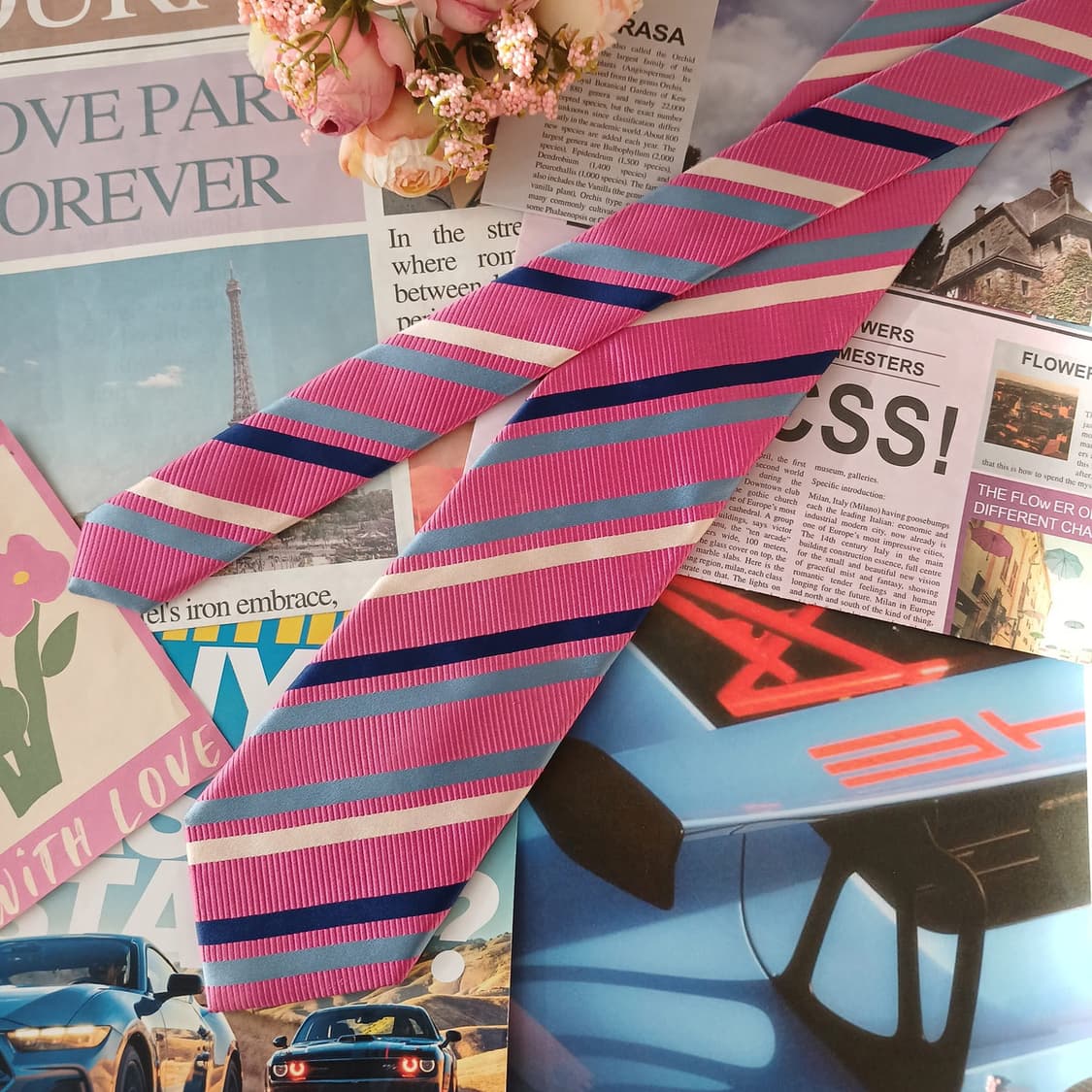 빈폴 실크 핑크 스트라이프 넥타이 8.5cm A등급 A19171
 상품이미지2