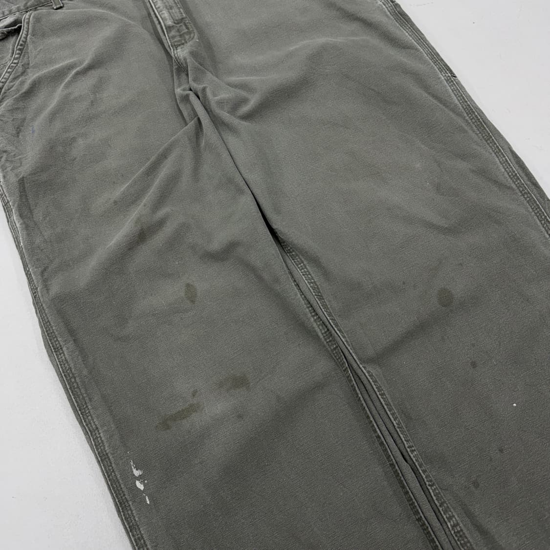 칼하트 OG 모스그린 가죽패치 카펜터 덕캔버스 와이드 워크팬츠 상품이미지5