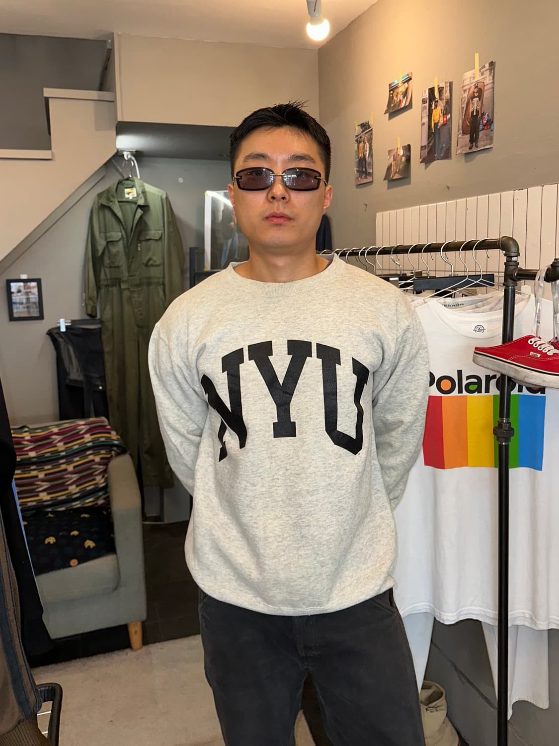 90‘s Champion NYU logo cotton sweatshirt 상품이미지2