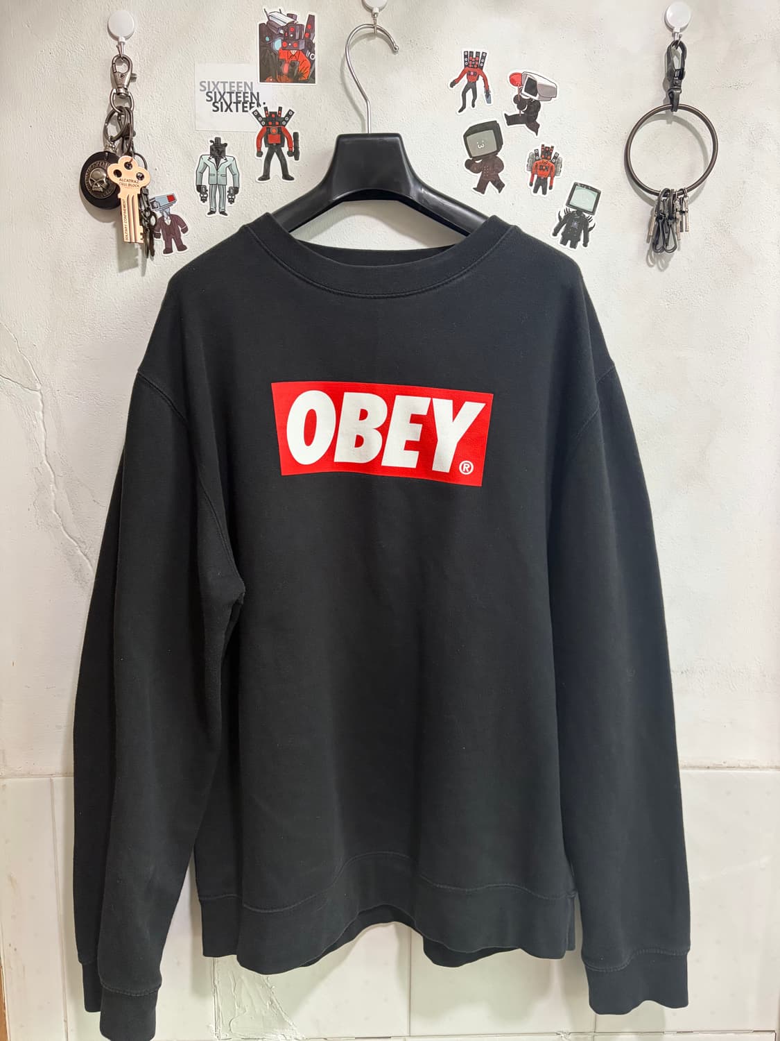 오베이 박스 로고 맨투맨 블랙 M 상품이미지1