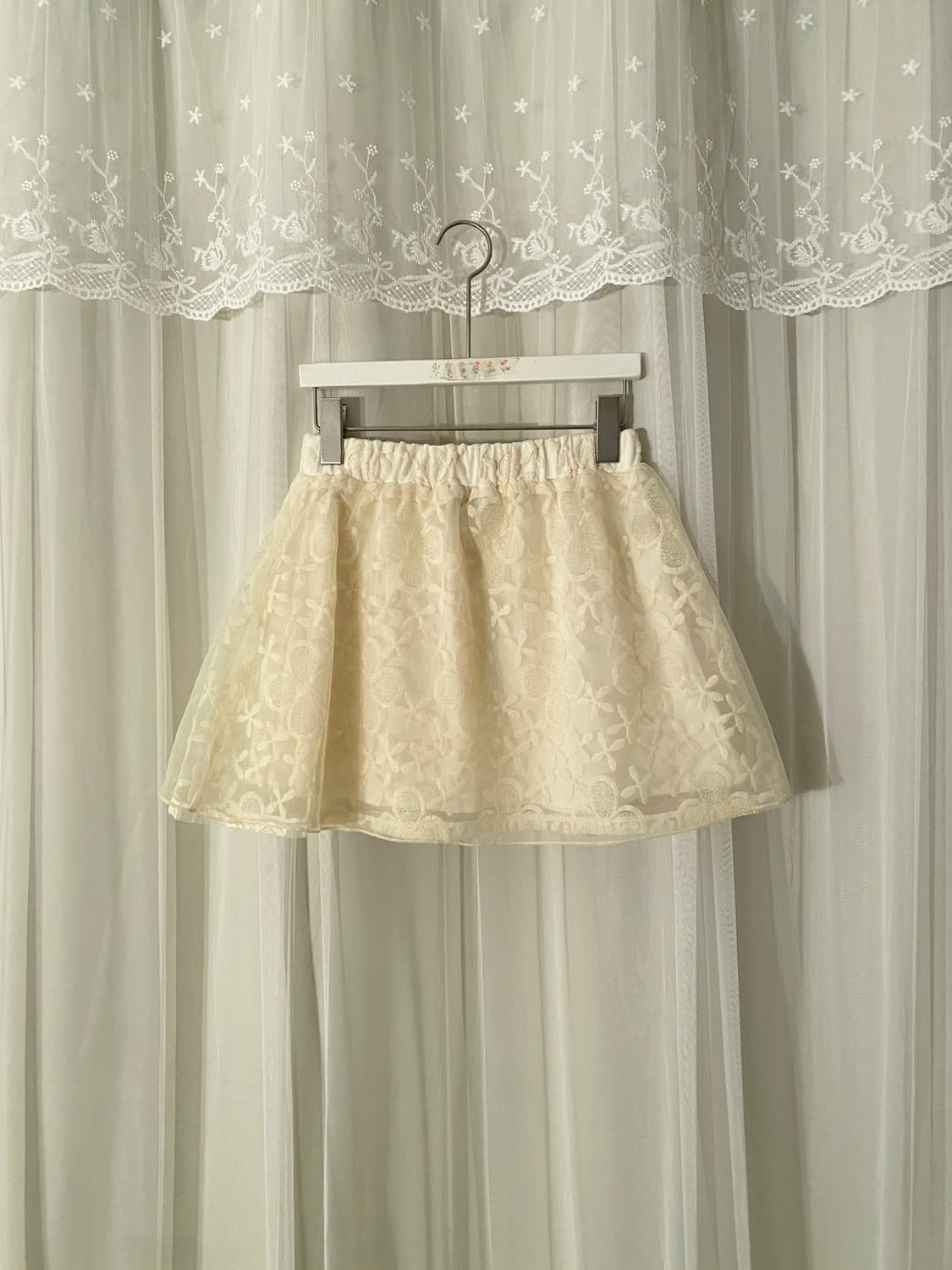 Ivory Crochet Floral Lace Mini Skirt 상품이미지1