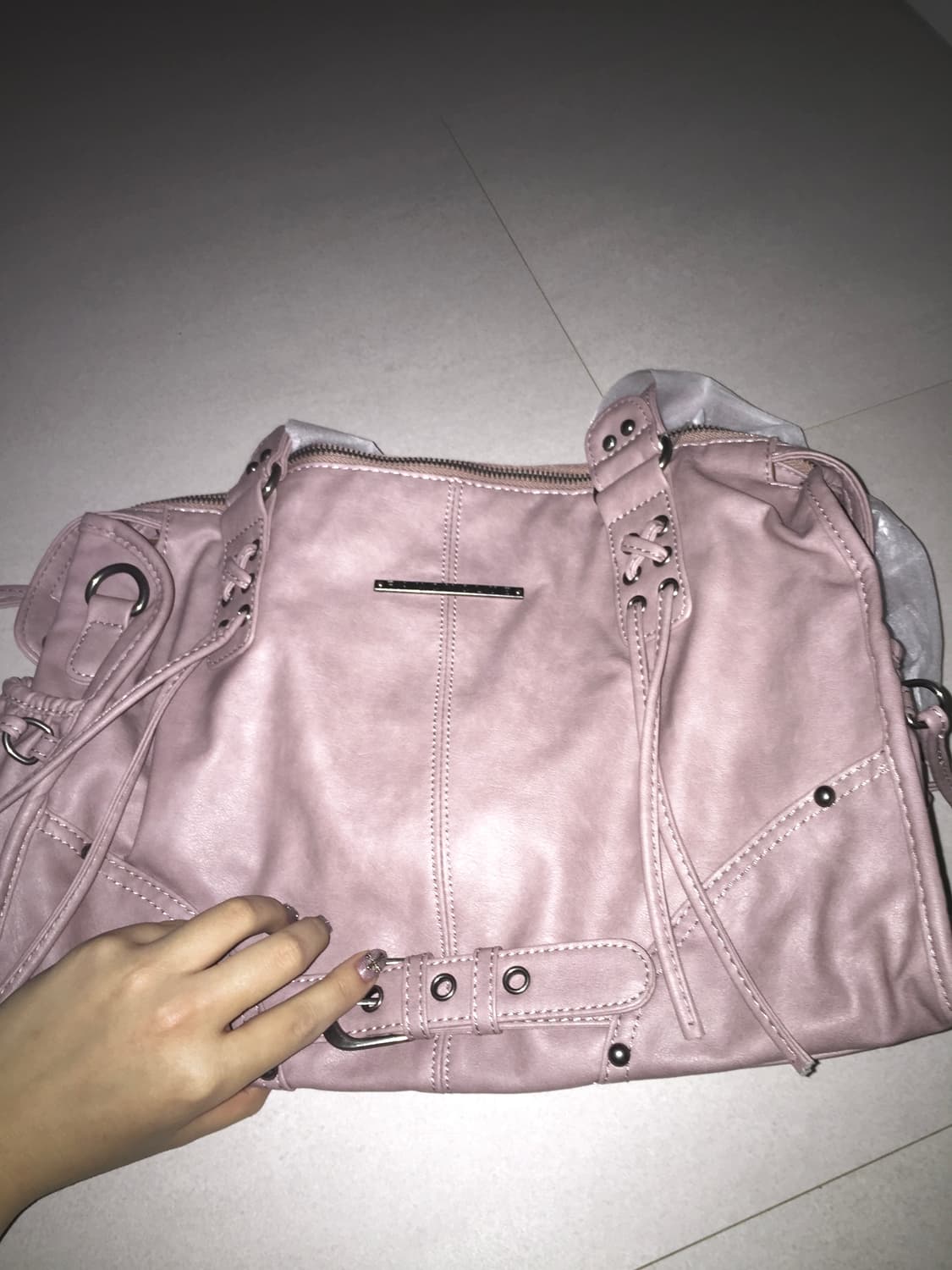 팬시클럽 벨티드 워싱 레더백 베이비 핑크 상품이미지1