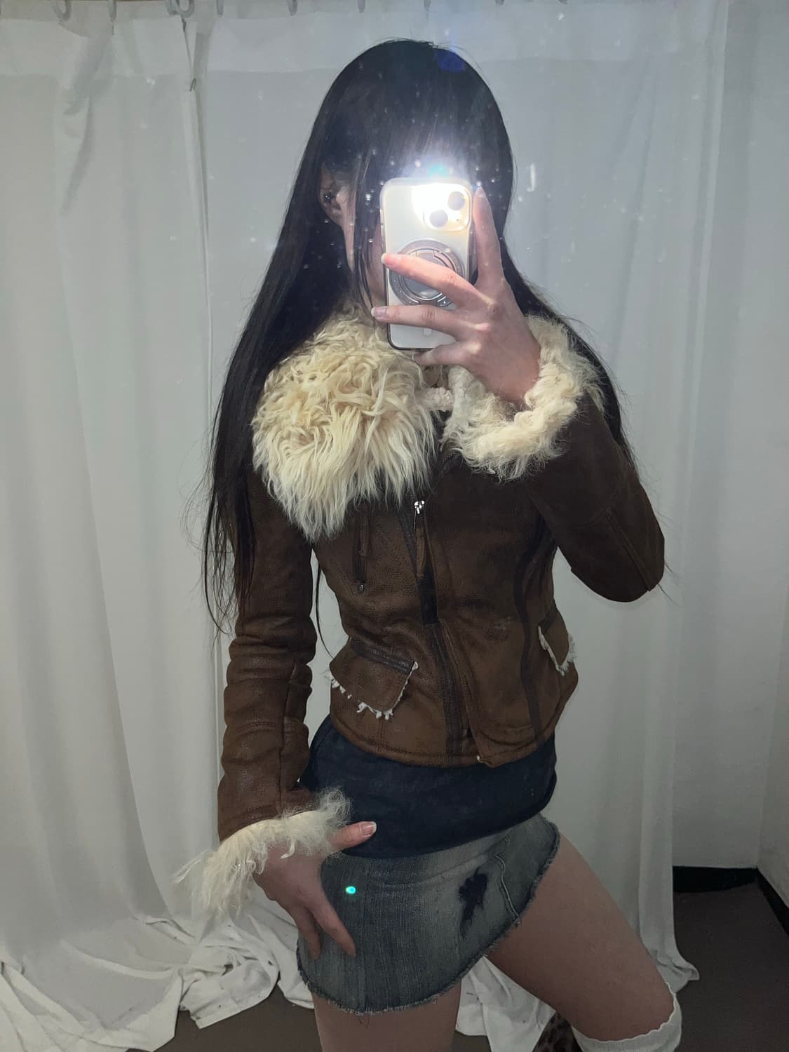 브라운 리얼 램퍼 카라 무스탕  상품이미지2