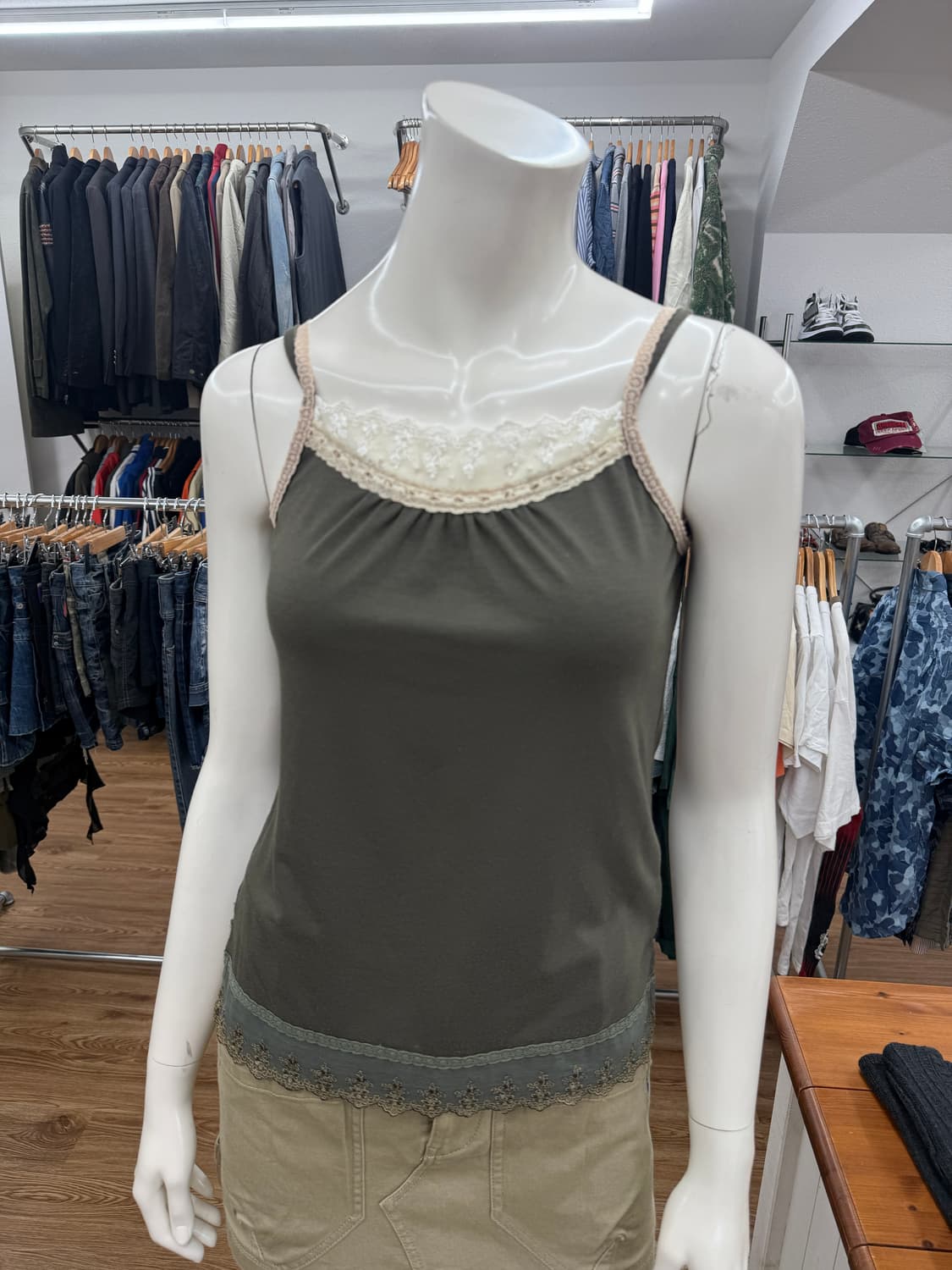 빈티지 카키 레이스 레이어드 슬리브리스 상품이미지2