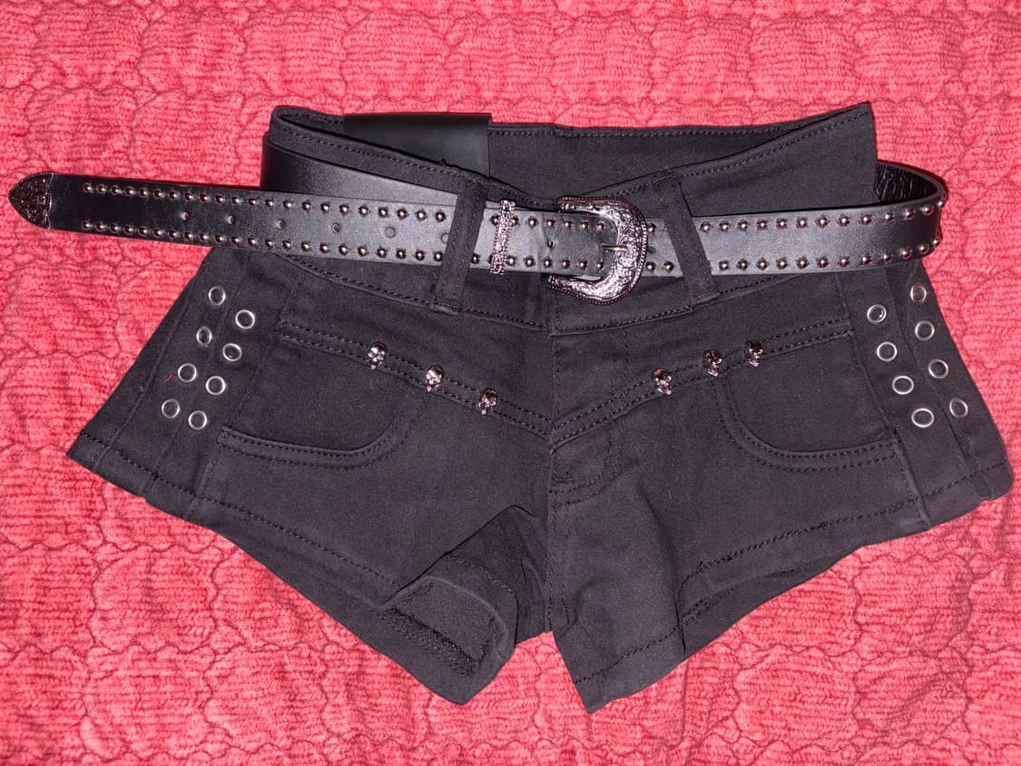 y2k깔 펑크 고딕 해골 스터드 펀칭 벨트 세트 마이크로 숏팬츠 상품이미지8