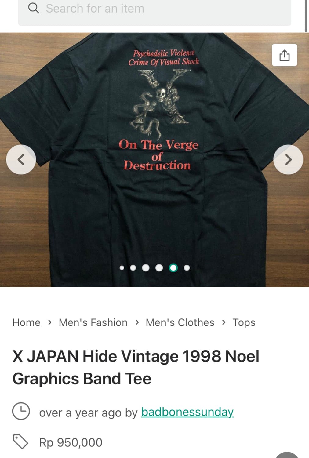 90s X JAPAN 엑스재팬 히데 오피셜 빈티지 티셔츠 상품이미지6