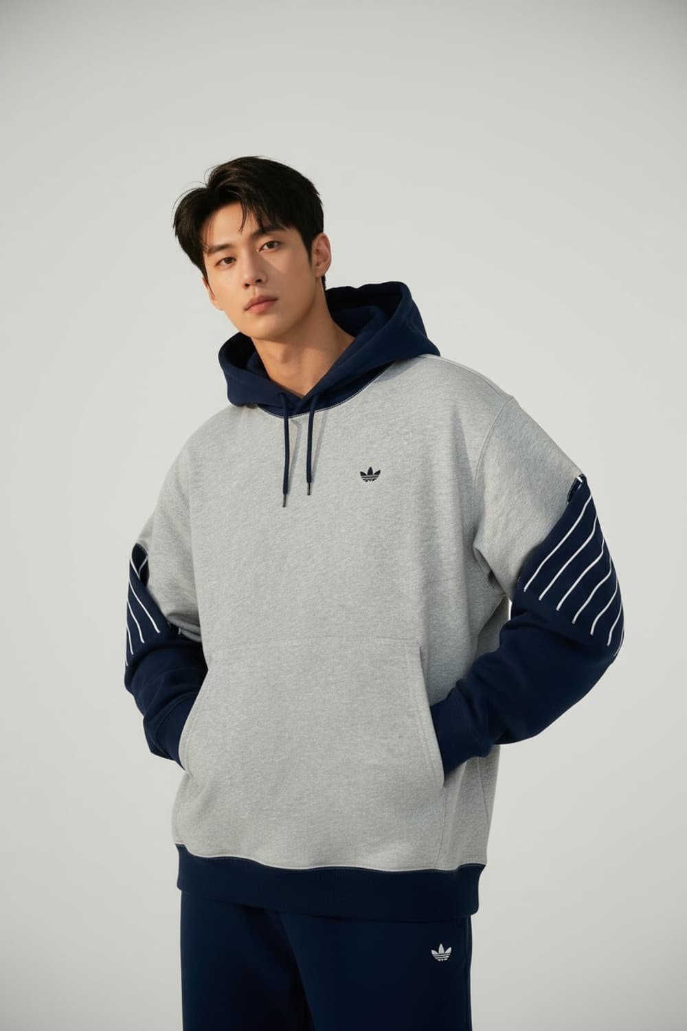 아디다스 배색 스트라이프 포인트 후드티 L 상품이미지2