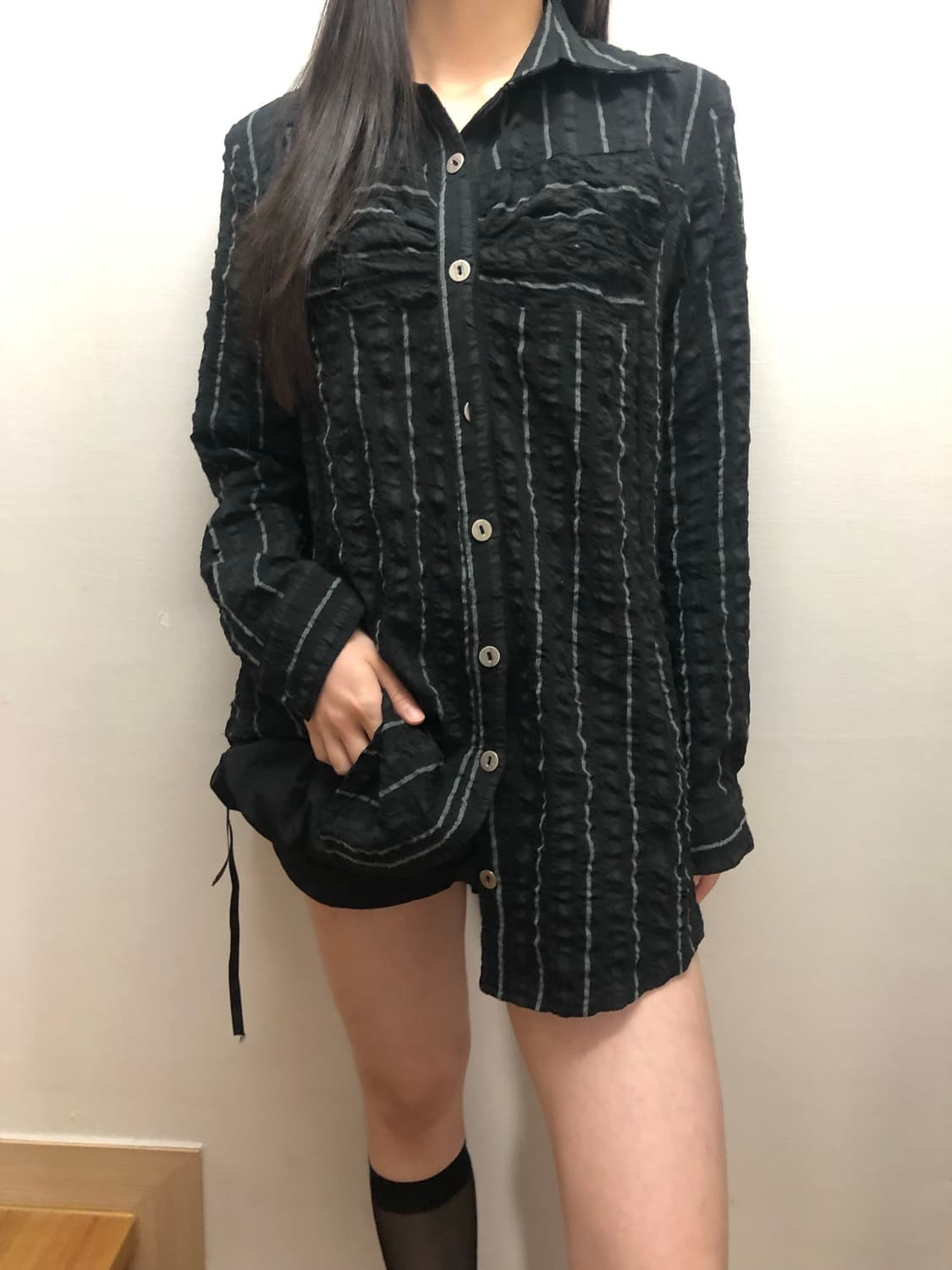 빈티지 블랙 스트라이프 셔링 셔츠 상품이미지9