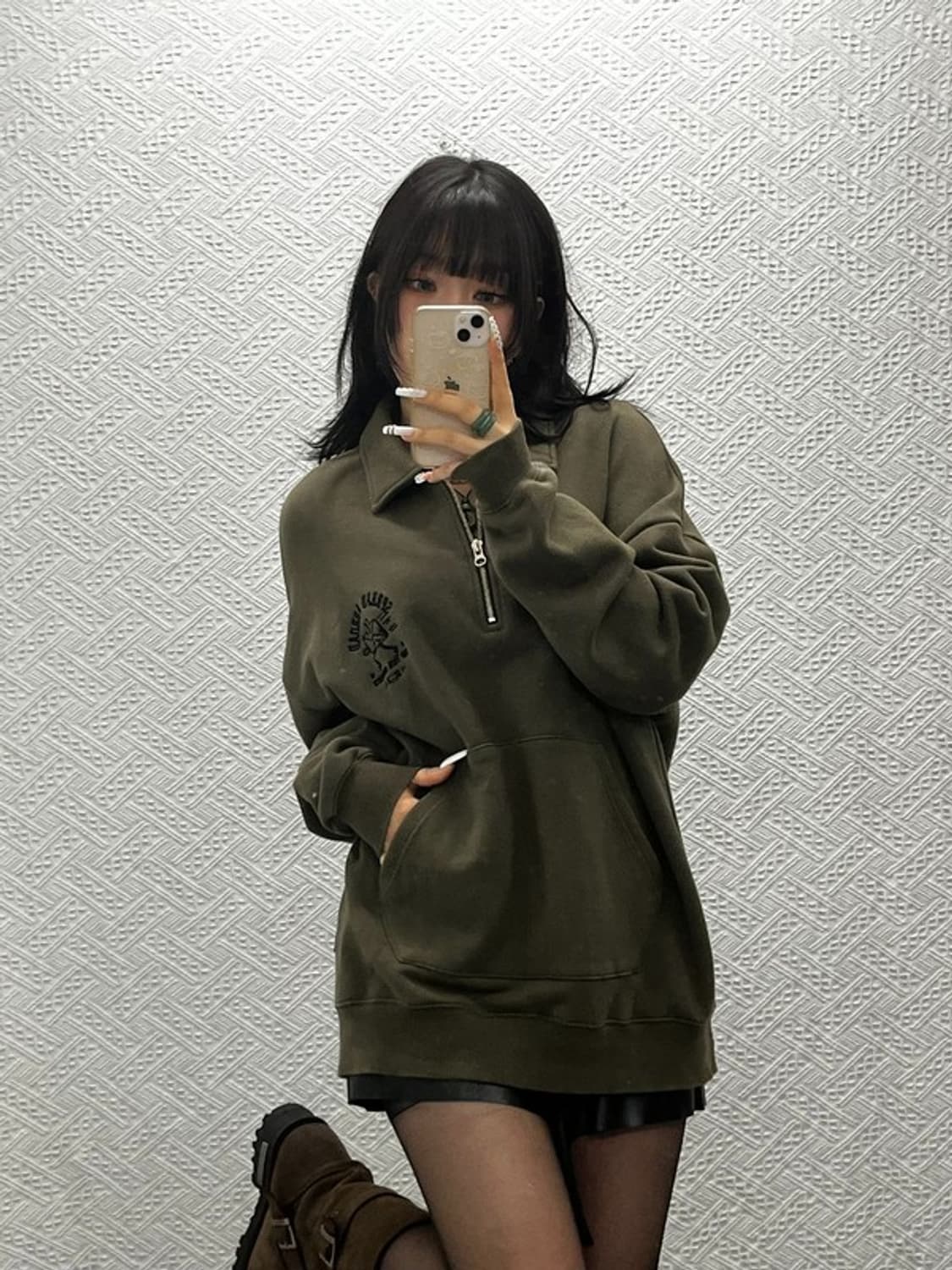 브라운브레스 캐주얼 빈티지 딥말차카키 반집업 맨투맨 M C10855 상품이미지1