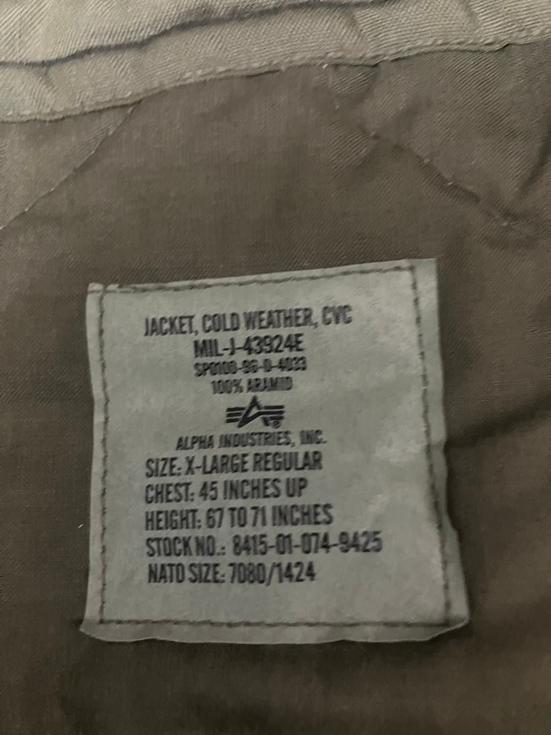 90s 미군 알파인더스트리 군납 CVC 탱커자켓 윈터 X-Regular 상품이미지7