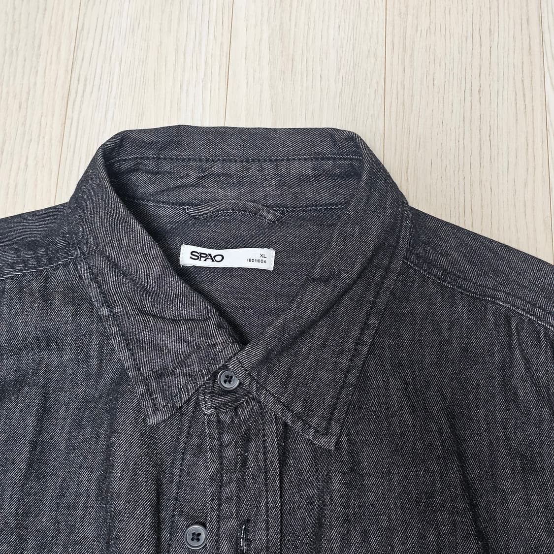 XL(약105)스파오 오버핏 데님 셔츠 긴팔 남방 블랙 데님 흑청 상품이미지6