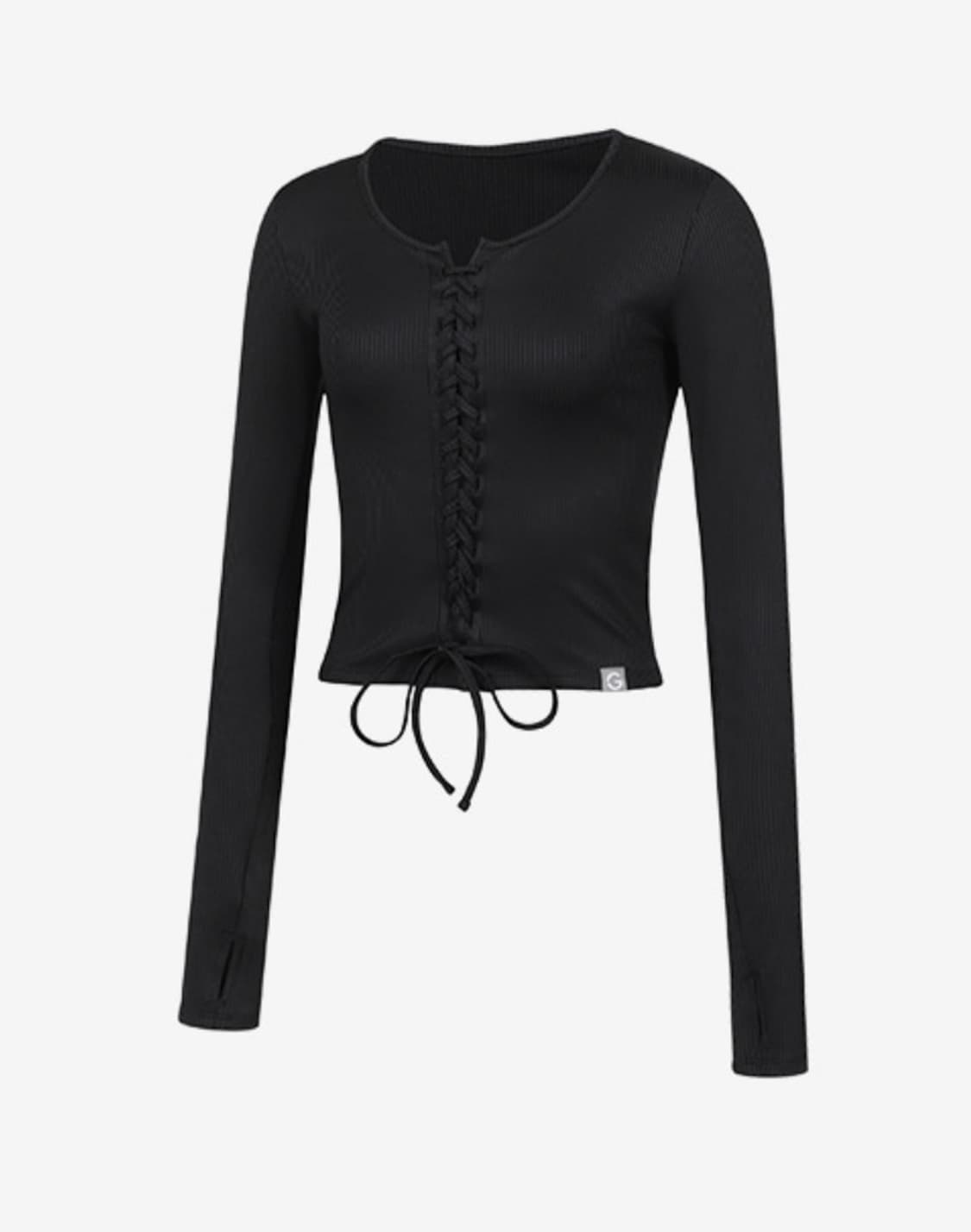 44 마른55 미개봉 새상품 그란데라인 골지 리본 크롭 탑 긴팔 티셔츠 상품이미지1