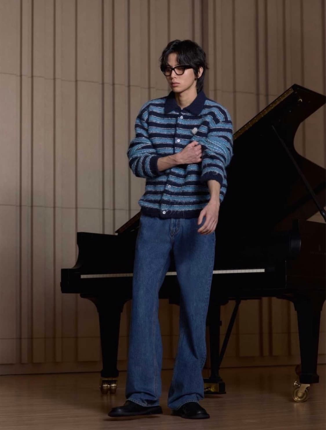 STU 헤어리 카라 스트라이프 가디건 상품이미지2