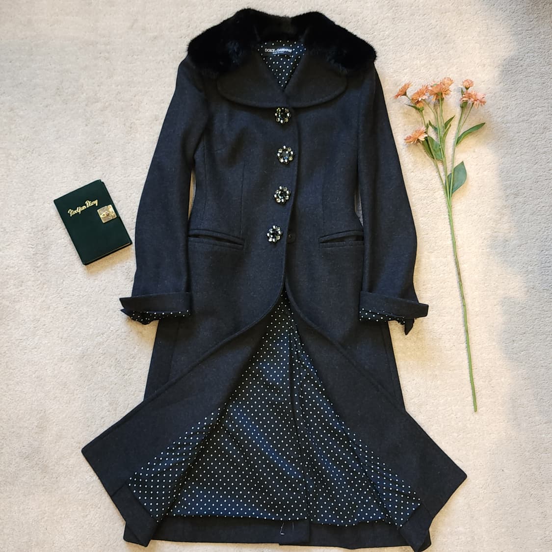 돌체앤가바나 울코트 밍크퍼 쥬얼리 버튼 버진울 코트 38 상품이미지1