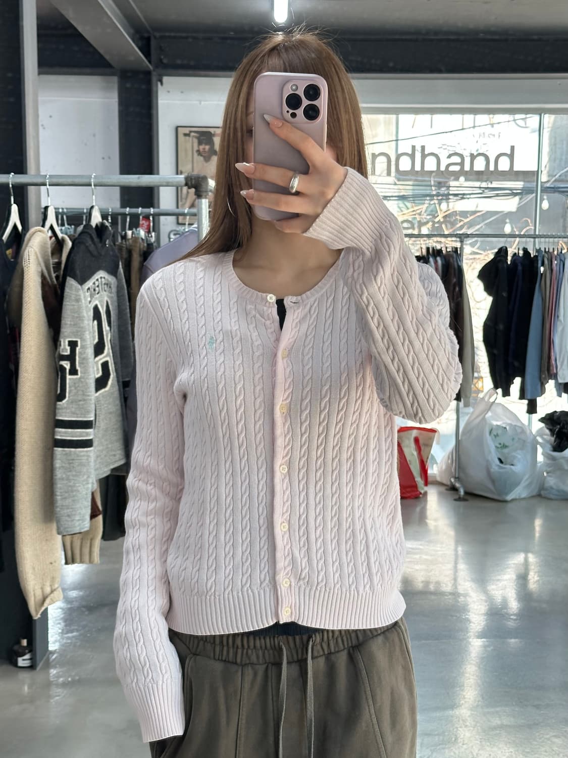 폴로랄프로렌 코튼캔디핑크 꽈배기 케이블니트 가디건 상품이미지1