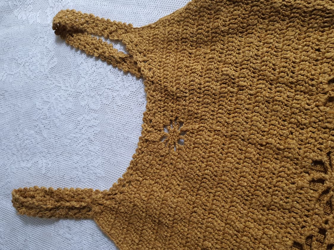 [일본빈티지] 머스타드 꽃무늬 크로셰 뜨개 탑 상품이미지3