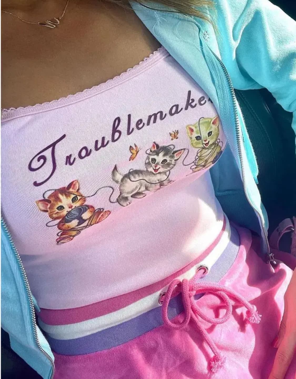 돌스킬 Dollskill 슈가스릴즈 고양이 슬리브리스 핑크 탑 상품이미지1