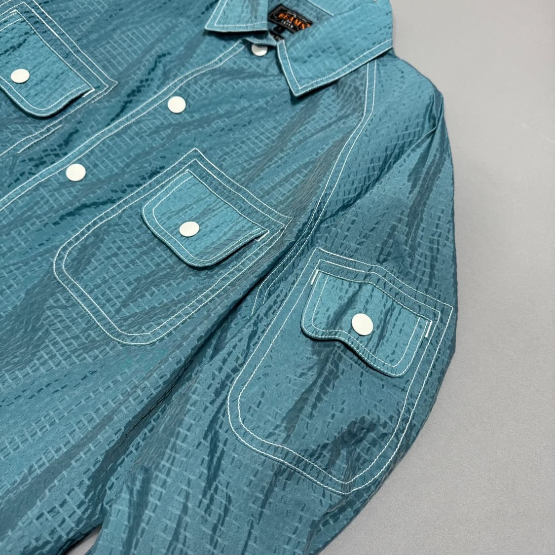 빔즈+(BEAMS+) 민트컬러 입체 패턴 나일론 스포츠 스냅 셔츠 자켓 상품이미지5