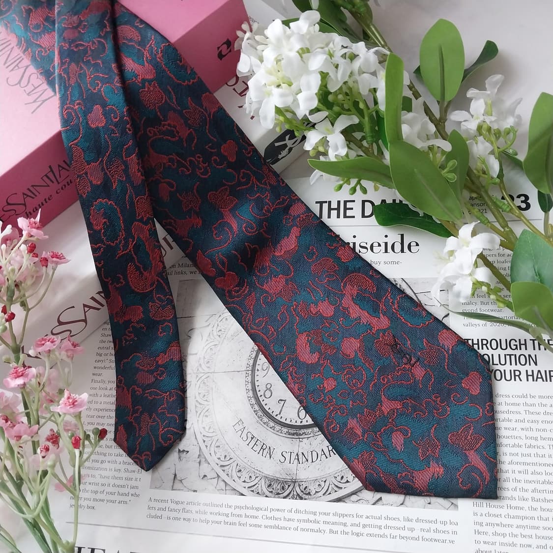 입생로랑 실크 청녹 오너먼트 넥타이 8.7cm A+등급 K1617
 상품이미지3